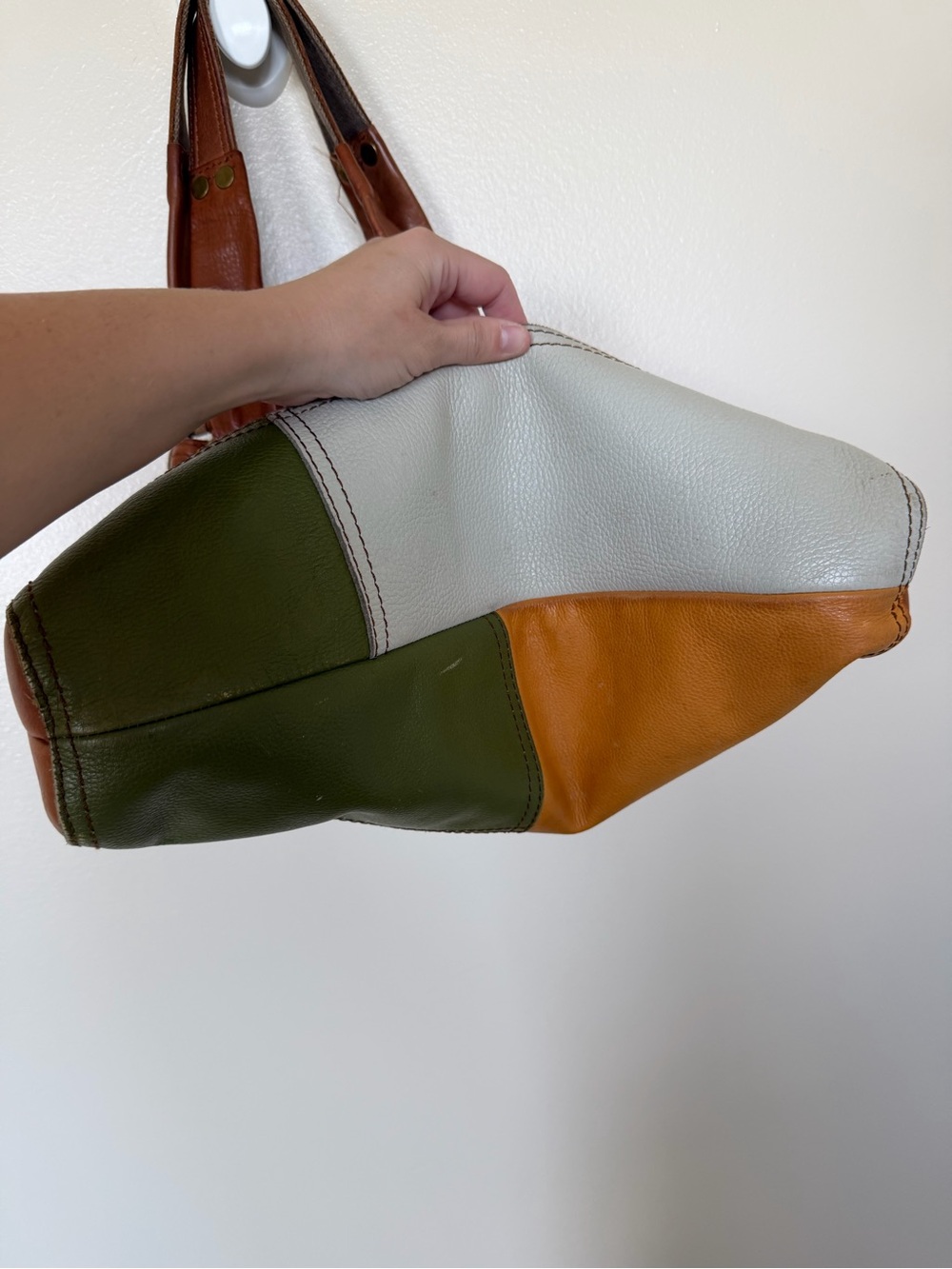 LUCKY BRAND Pebble Leather Colorful Patchwork Hobo Shoulder Bag Shopper Tote - Picture 3 of 12